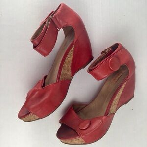 MizMooz Red Leather Wedge Sandals | Cork sole | US8.5